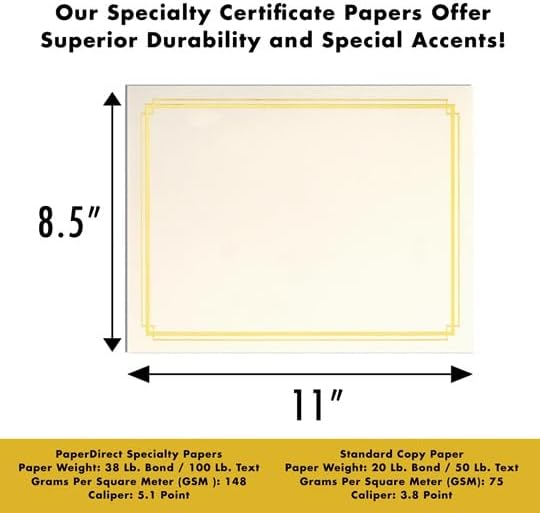 PaperDirect Foil Elegance Specialty Certificates, 50 Sheets of 38lb Cream Paper, 8½" x 11", Double Gold Foil Border, Perfect for Awards, Students, Employees, Volunteers, Course Completion, Diplomas