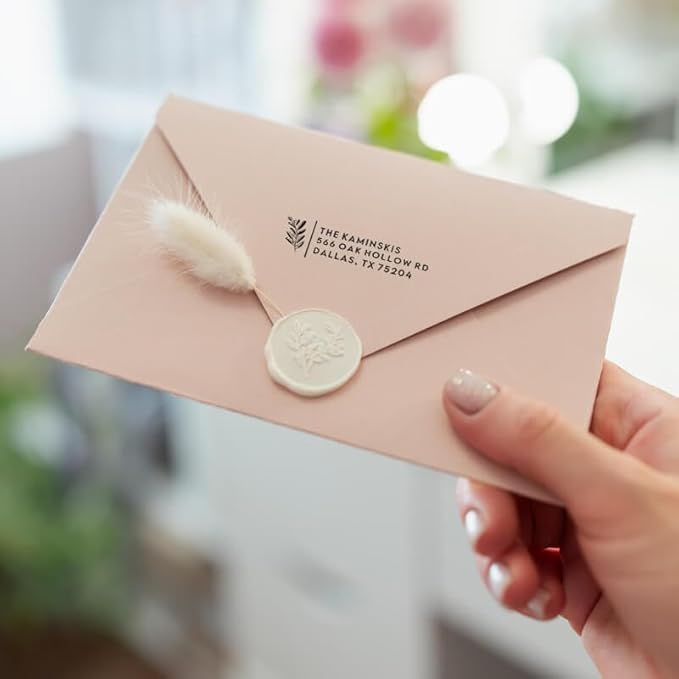 Custom Floral Address Stamp | Choose from 12 Designs | Multiple Ink Color Options | Envelope Return Address Stamp for Couple or Family (Design 2, Extra Large)