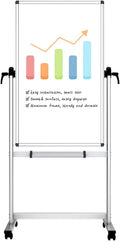 VIZ-PRO Double-sided Magnetic Mobile Whiteboard,48 x 24 Inches, Portrait Orientation,Aluminium Frame and Stand