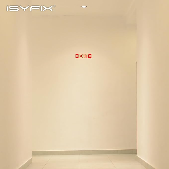iSYFIX Exit Stickers Signs with Directional Right & Left Arrow 12 Pack 12x4 Inch - Glow in the Dark Photoluminescent Vinyl for Office, School, Business, Warehouse - UV & Weather Resistant for Indoor/Outdoor Use