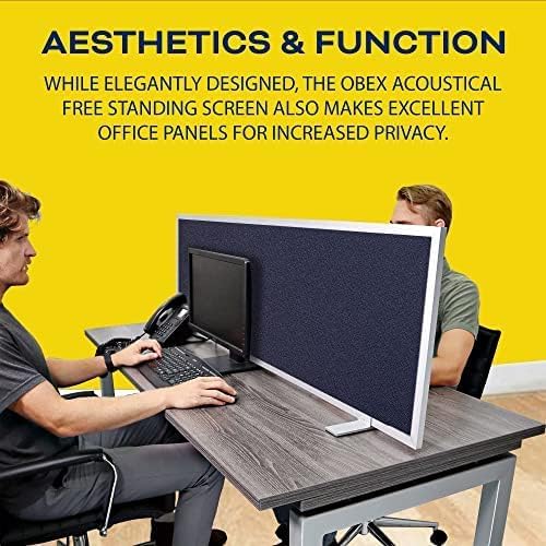 OBEX Acoustical Free Standing Privacy Screen, Cubicle Accessories Desk Privacy Panel, Desk Dividers for Office, Office Furniture Partitions Portable Sound Proof Dividers, 12" x 60", Slate