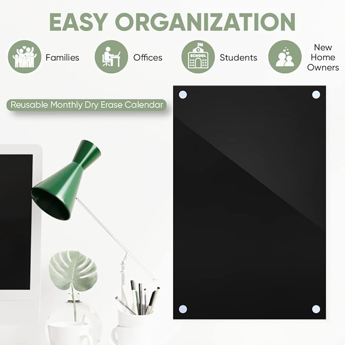 Ships Next Day, Made in USA - Acrylic Dry Erase Board | Non-Magnetic Dry Erase Board | Hanging Frameless White Board | Acrylic for Office, School and Home Walls | for Kids & Adults (Black - 20x30)