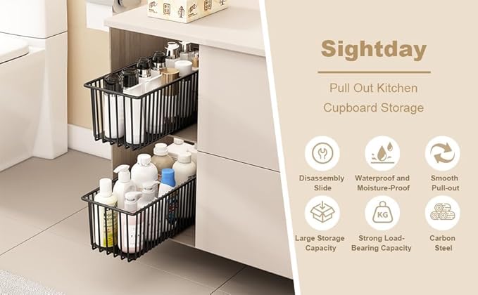 TrailBlaze Heavy Duty Pull Out Wire Storage Baskets for Kitchen Cabinets – Carbon Steel Slide-Out Drawers – Undershelf Pantry & Bathroom Organizer – Easy Install