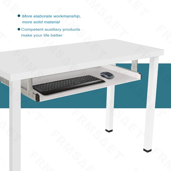 FRMSAET Under Desk Keyboard Tray Heavy-Duty All-Metal Material 20/24/30 inches Platform Computer Drawer Organizer Home Office Kitchen Bedroom Garage Storage Tool - Easy to Install.(30 inches, White)