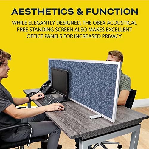 OBEX Acoustical Free Standing Privacy Screen, Cubicle Accessories Desk Privacy Panel, Desk Dividers for Office, Office Furniture Partitions Portable Sound Proof Dividers, 18" x 48", Graphite