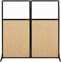 Versare Workstation Partition | Portable Wall Divider | Modern Office Cubicle | Free Standing Privacy Screen | Flexible Work Space | 66" x 70" Natural Maple Wood Grain Panels with Clear Window
