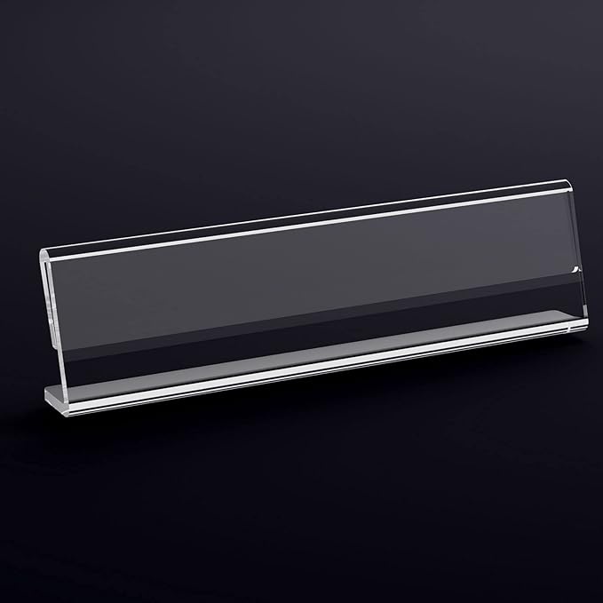 Acrylic 12 Pack Name Plates for Desks, AITEE 2x8 Clear Desk Name Plate Personalized, Desk Sign Holder for Table Display, Tent Name Plate Display for Office Conference, Business Event/School Classroom