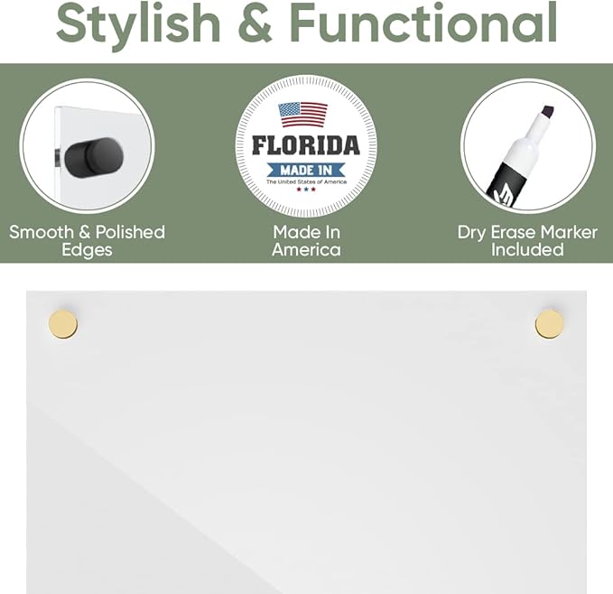Ships Next Day, Made in USA - Acrylic Dry Erase Board | Non-Magnetic Dry Erase Board | Hanging Frameless White Board | Acrylic for Office, School and Home Walls | for Kids & Adults (White - 11x14)