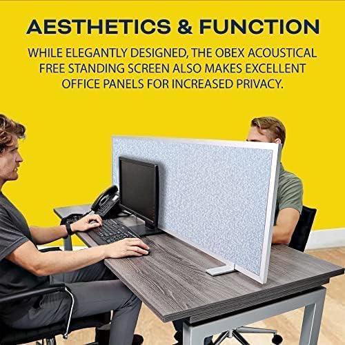 OBEX Acoustical Free Standing Privacy Screen, Cubicle Accessories Desk Privacy Panel, Desk Dividers for Office, Office Furniture Partitions Portable Sound Proof Dividers, 12" x 72", Overcast