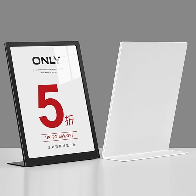 ECKEK Carbon Steel Sign Holder, Menu Displays Double Sided, Table Top Sign Stand (T Shape White A5 148×210mm/ 5.83×8.27 inches)