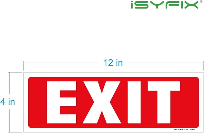 iSYFIX Exit Signs Stickers – 12 Pack 12x4 Inch – Premium Self-Adhesive Vinyl, Laminated for Ultimate UV, Weather, Scratch, Water and Fade Resistance, Indoor and Outdoor