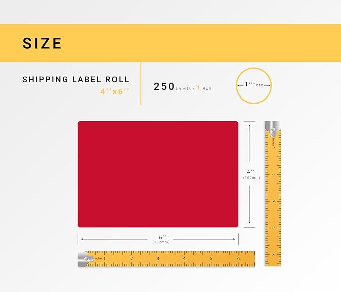 HOUSELABELS 4" x 6" Red Shipping Labels on 1" Core Compatible with Zebra and Rollo Printers, 11 Rolls / 250 Labels per Roll