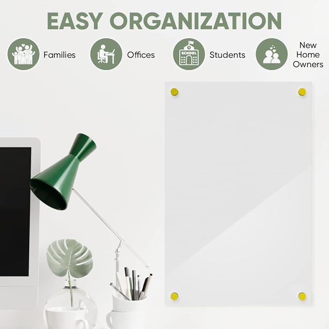 Ships Next Day, Made in USA - Acrylic Dry Erase Board | Non-Magnetic Dry Erase Board | Hanging Frameless White Board | Acrylic for Office, School and Home Walls | for Kids & Adults (White - 16x20)