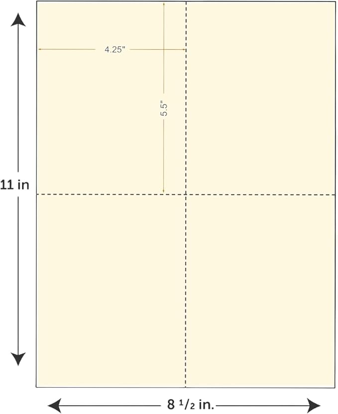 Limited Papers (TM) 8.5x11 Perforated Paper, 20/50 Pound, 75 GSM, Variety of Perforation Sizes and Colors, for Forms, Tickets, Postcards, Business Cards. (White, 4 up – 1 Hor. & 1 Ver.)