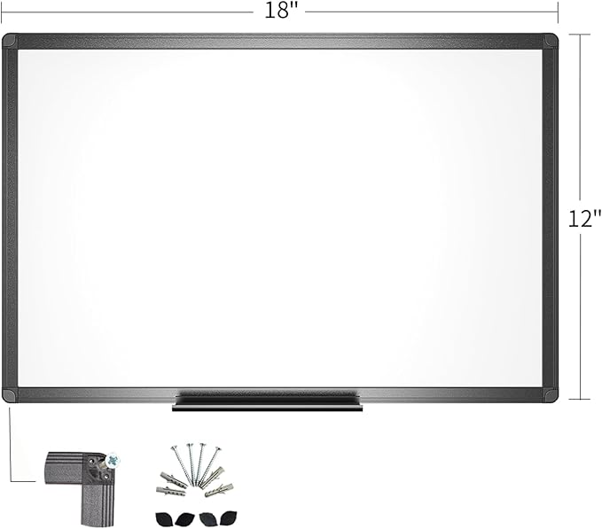 VIZ-PRO Magnetic Whiteboard/Dry Erase Board with Black Aluminium Frame, 18 X 12 Inches, Includes 1 Eraser & 2 Markers & 4 Magnets