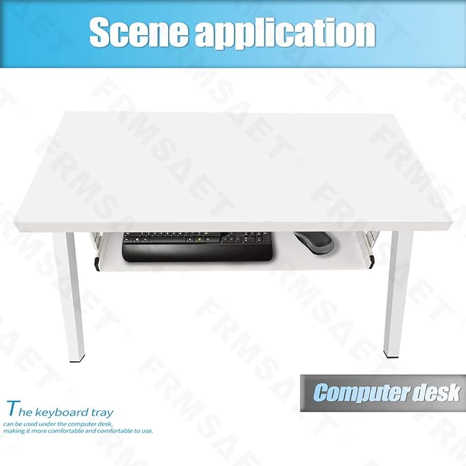FRMSAET Under Desk Keyboard Tray Heavy-Duty All-Metal Material 20/24/30 inches Platform Computer Drawer Organizer Home Office Kitchen Bedroom Garage Storage Tool - Easy to Install.(24 inches, White)