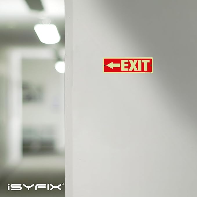 iSYFIX Exit Signs with Directional Left Arrow, Glow in the Dark, Photoluminescent Aluminum 12x4 Inch - 12 Pack, Laminated for UV & Weather Resistance, Ideal for Offices, Schools, Theaters & More