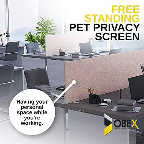 OBEX Free Standing Desk PET Privacy Screen, Table Top Home & Office Furniture Partitions and Dividers, Portable Workstation Freestanding Panels, 24" x 30" Shadow