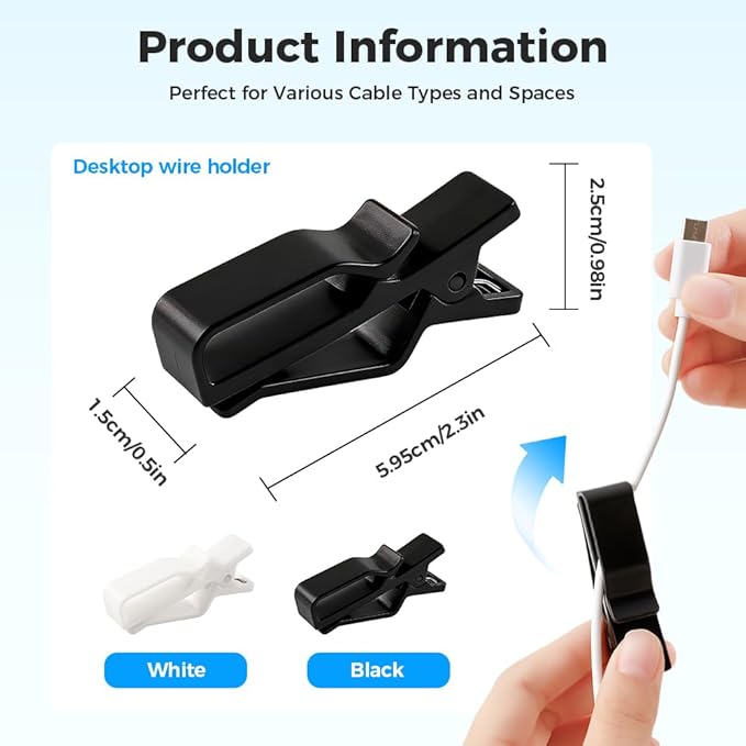 Movable Cord Holder for Nightstand, 2026 New Upgrade Cord Organizer Holder, Cable Organizers USB Cable Holder Wire Organizer Cord Clips, Cable Hider for Home, Office,Cubicle Accessories (3, White)