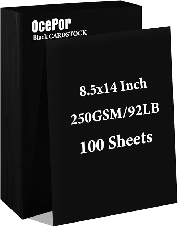 OcePor 100 Sheets Black Cardstock 8.5” x 14”, 92lb/250gsm Black Card Stock, Thick Card Stock Paper, Heavy Cardstock Paper for Printer, Resume, Scrapbooks, Art, Crafts, Business Cards