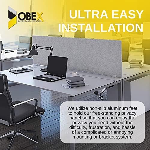 OBEX Free Standing Desk PET Privacy Screen, Table Top Home & Office Furniture Partitions and Dividers, Portable Workstation Freestanding Panels, 18" x 66" Sand