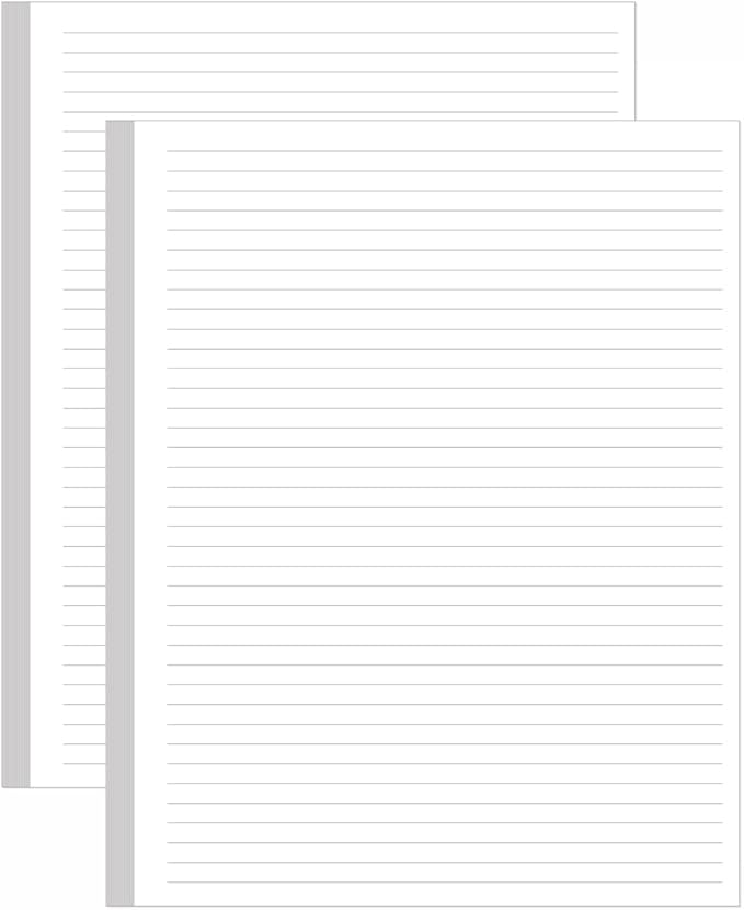 (2-Pack) Unpunched Line Paper - 200 Sheets/400 Pages Loose Leaf Paper Line Refills, Letter Size, 100gsm, White, 8.5" x 11"