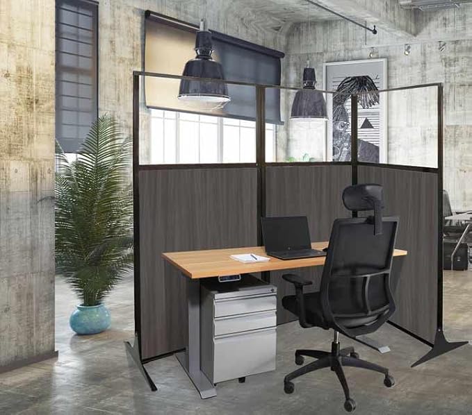 Versare Workstation Partition | Portable Wall Divider | Modern Office Cubicle | Free Standing Privacy Screen | Flexible Work Space | 99" x 70" Gray Elm Wood Grain Panels No Window