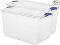 2 Pack 66 Quart (62.4L) Heavy-Large Clear Plastic Storage Bins with Locking Blue Latch Lids – Stackable & Airtight Containers for Garage, Closet & Basement, Ideal for Bulky Items, Clothing