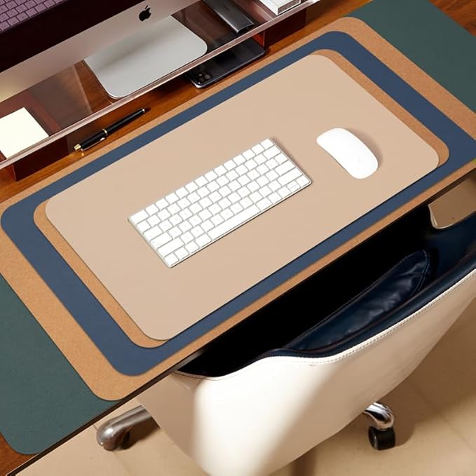 Cork Desk Mat - Small Dual-Sided Desk Pad for Office and Home - Desk Organization and Accessories - Ideal for Large Mouse Pad and Small Desk Mats on Top of Desks(Light Blue,23.6"x 13.8")