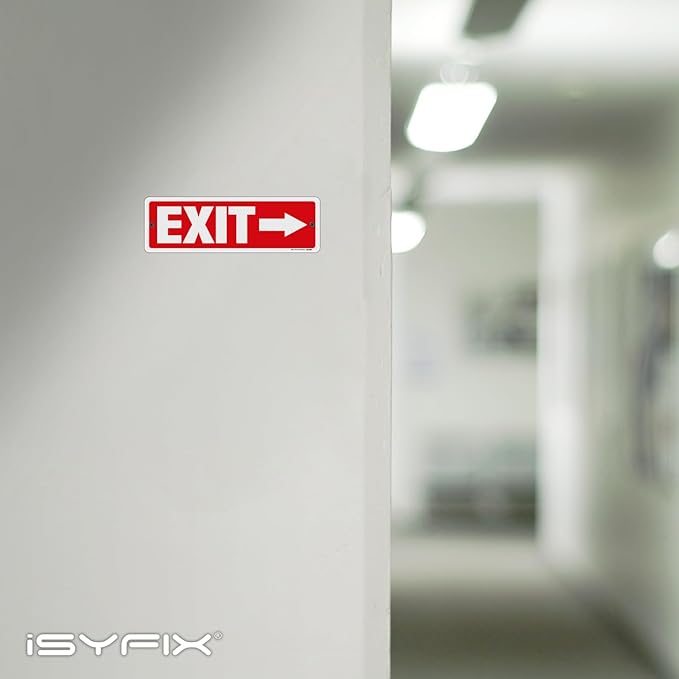 iSYFIX Exit Signs 2 Pack 12x4 Inch with Directional Right Arrows - Rust Free Aluminum, Laminated for UV, Weather, Scratch Resistance - Ideal for Offices, Schools, Theaters, Restaurants