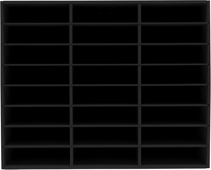 Literature Organizer with 24 Compartments | Adjustable Desktop File Sorter Mail Center for Home, Office & Classroom | PVC Paper Storage Cabinet with Shelves (Black, 24 Compartments)