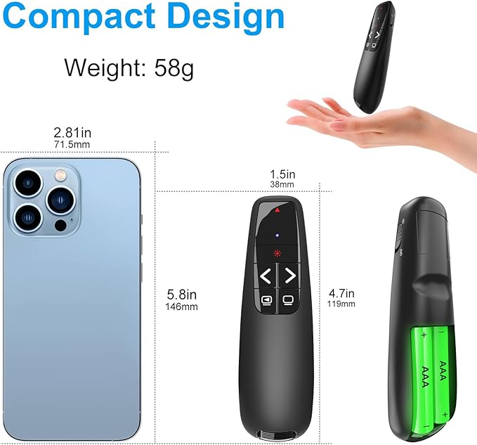 (2 Units) Wireless Presentation Clicker PowerPoint Presenter Remote: Clicker with Red Laser Pointer Long Range PPT Control -Power Point Google Slide Advancer for Mac Laptop PC Computer Keynote