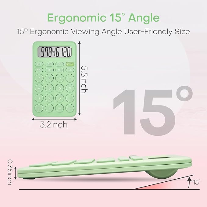 Cute Calculator, Basic Four Function Calculator for Teachers Students Basics Office, Small Handheld Calculators, 8 Digit with LCD Display, Sensitive Button, 5.5×3.2 inches Light Green