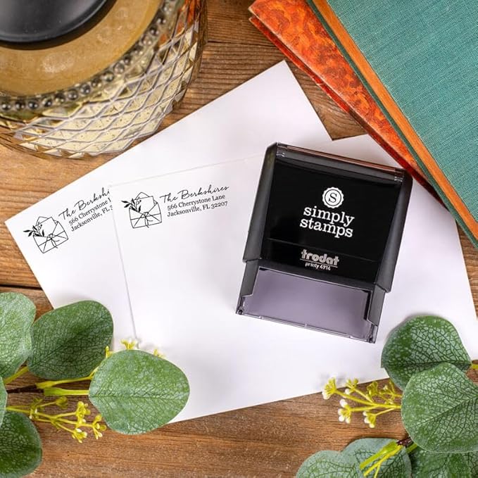 Custom Floral Address Stamp | Choose from 12 Designs | Multiple Ink Color Options | Envelope Return Address Stamp for Couple or Family (Design 4, Extra Large)