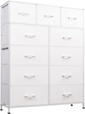 WLIVE Tall Dresser for Bedroom, Fabric Dressers Storage Tower, Dresser & Chest of Drawers Organizer Unit with 11 Drawers, Storage Cabinet, Hallway, Closets, Steel Frame, Wood Top, White