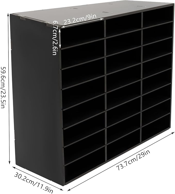 Literature Organizer with 24 Compartments | Adjustable Desktop File Sorter Mail Center for Home, Office & Classroom | PVC Paper Storage Cabinet with Shelves (Black, 24 Compartments)