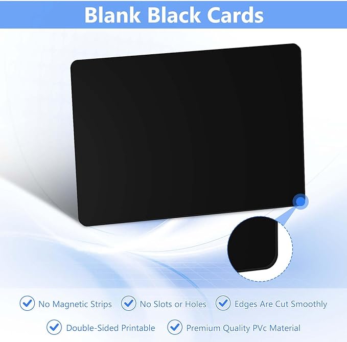 25 Pack - Premium Blank PVC Cards for ID Badge Printers - Premium Quality Black CR80 30 Mil (CR8030) by KLMNDUO - Compatible with Most Photo ID Badge Printers(Black)