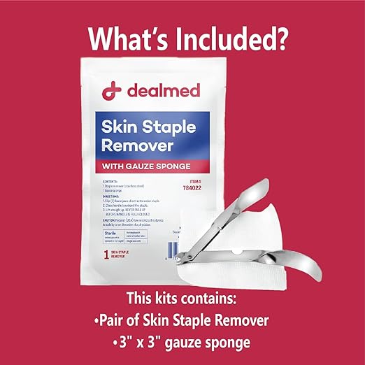 Dealmed Sterile Staple Removal Kit, Includes Staple Remover and Gauze Sponge, Staple Removal Tool Single-Use Kit, Ideal for Hospitals and Clinics (20 Kits)