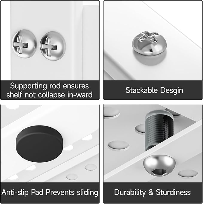 jkxoo 2Pack Expandable Cabinet Shelf Organizers, Stackable Metal Shelves Extender for Kitchen Countertop Storage, Adjustable Spices Shelves Rack Stand for Cupboard Pantry, White