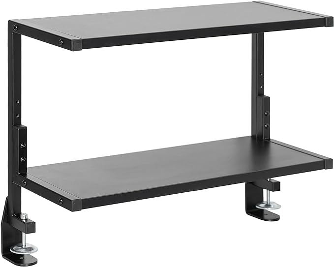 VIVO Clamp-on 24 inch Above or Below Desk 2-Tier Shelving Unit for Table Accessories, Gaming Devices, and More, Storage Tray, Desktop Organizer, Black, STAND-SHELF24C