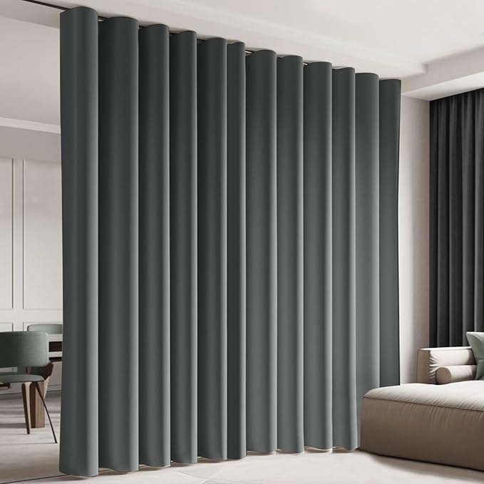 Cbsroro Room Divider Curtains, Blackout Ceiling Track Curtains with Hooks Wall Dividers for Bedroom Living Room Separation Office Privacy Partition, Noise Reduction, W100 × L84 Inch,1 Panel, Grey