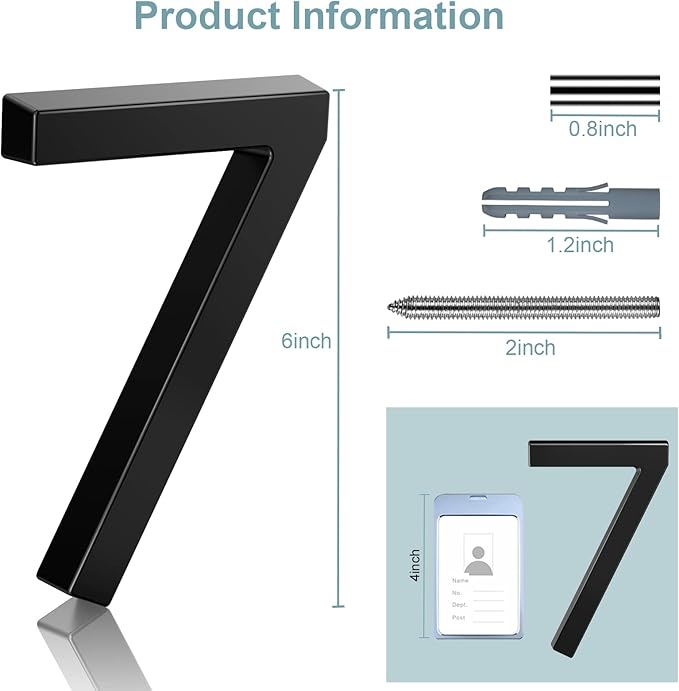 6" Floating Stainless Steel Address House Number, Modern Metal Anti-Rust House Numbers with Nail Kits for Door Garden Mailbox Decor Visibility Signage (1)