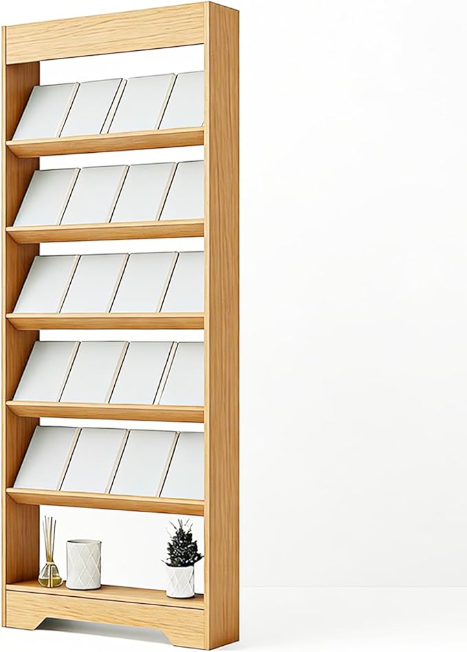 LHIUGE 6-Layer Brochure Display Rack,Freestanding Wooden Magazine Rack,Standing Literature Display Rack Brochure Holder for Home, Office, Retail Display