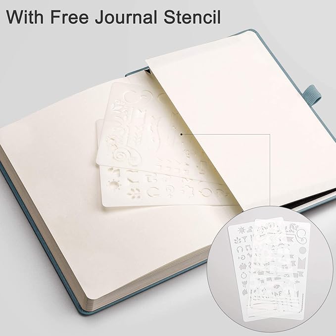 EMSHOI Dotted Notebook - 256 Pages A5 Dotted Grid Journal Notebook,120gsm Thick Paper,16 Perforated Pages, Smooth PU Leather, Inner Pocket,5.75'' × 8.38''-GrayBlue