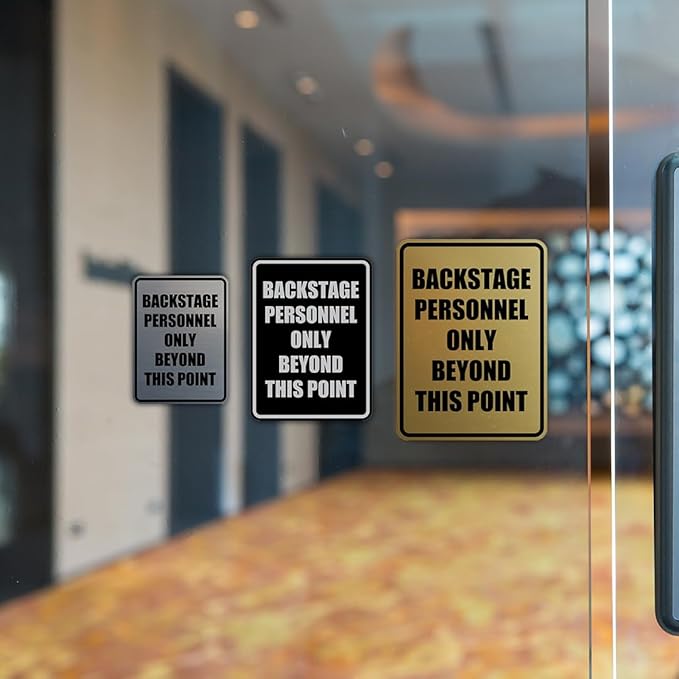 Portrait Round Backstage Personnel Only Beyond This Point Door or Wall Sign Easy Installation | Music | Concert | Festivals Sign (Navy Blue/White) - Large (5 Pack)