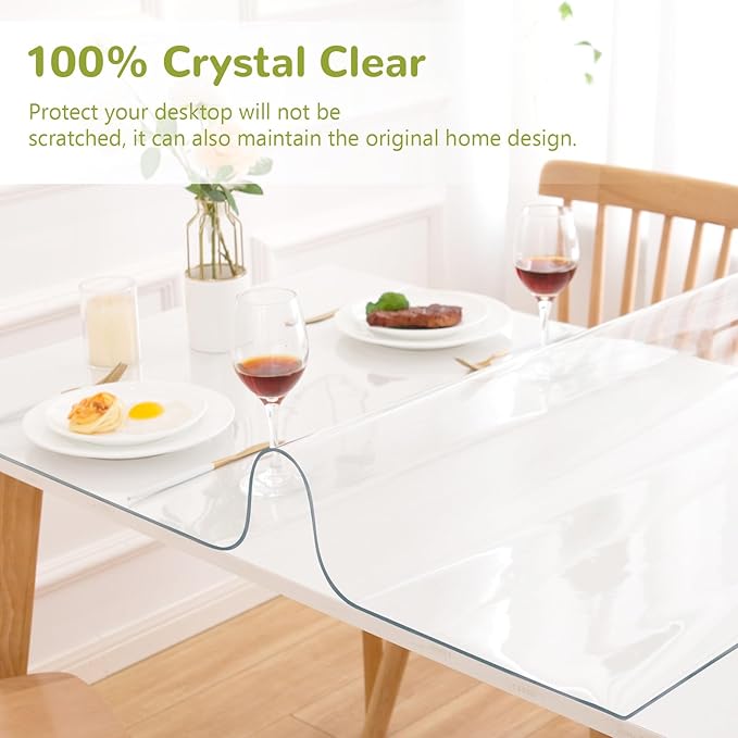 Eisdroma Clear Table Cover - 43 x 87 Inch, 1.5mm Thick Plastic, Waterproof Pad for Dining, Kitchen or Office