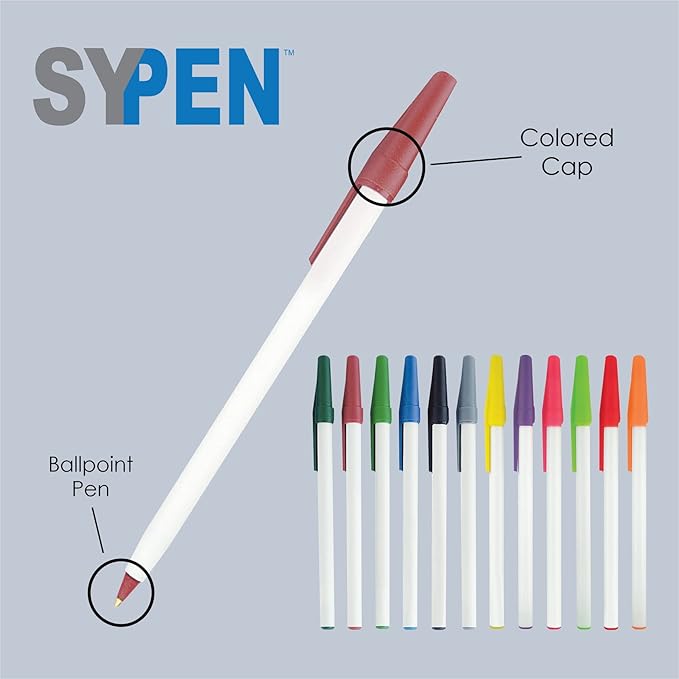 SyPen Personalized Stick Pens With your Custom Logo or Text-500 Pack Bulk-for Businesses, Parties, and Events, Custom Printed Slim Ballpoint Pens with Cap, Red, Black Ink