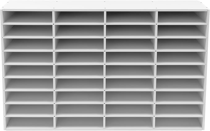 Literature Organizer with 36 Compartments | Adjustable Desktop File Sorter Mail Center for Home, Office & Classroom | PVC Paper Storage Cabinet with Shelves, White
