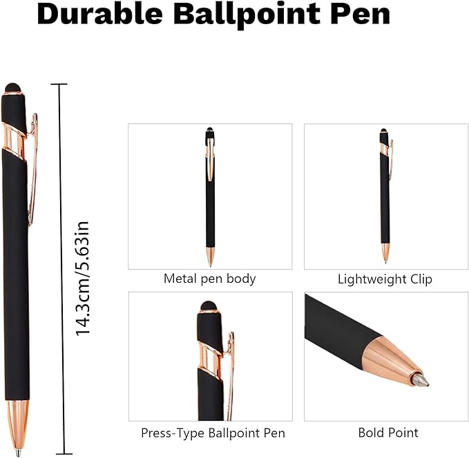 CRME Ballpoint Pen 2-in-1 Stylus Bulk Custom Pens Personalized Engraved Metal Pens with Name Text Logo Writing Marketing Customizable Pen Engraving Pen Gift Coworkers Office Supplies Dark Blue