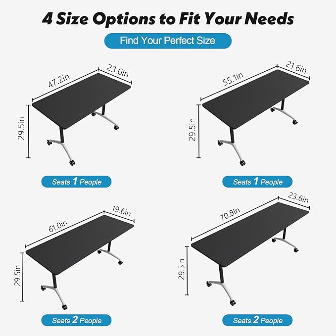 Goakwwuz Conference Room Table, Folding Conference Tables,Thicken Grey Tabletop,Flip Top Wooden Seminar Meeting Room Table for Conference Room Offices (2, Black, 47.2“)
